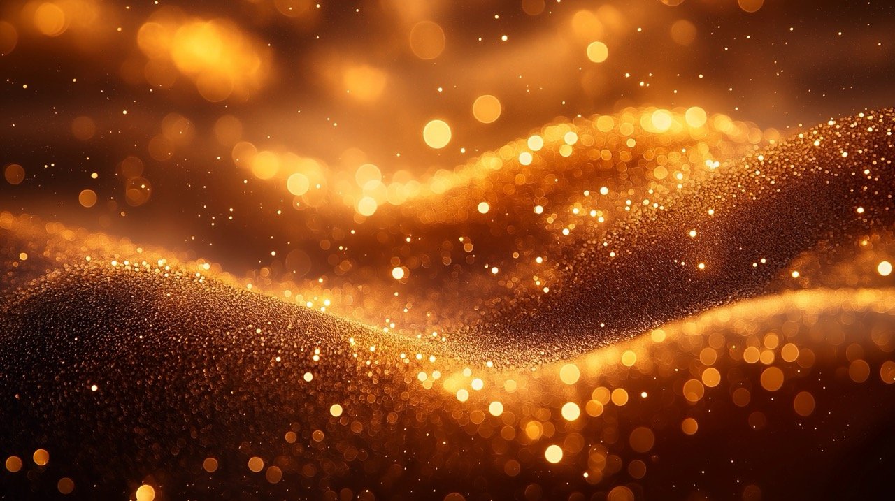 Abstract defocused lights background with gold and glittering effects, creating a dazzling and glittery visual texture.