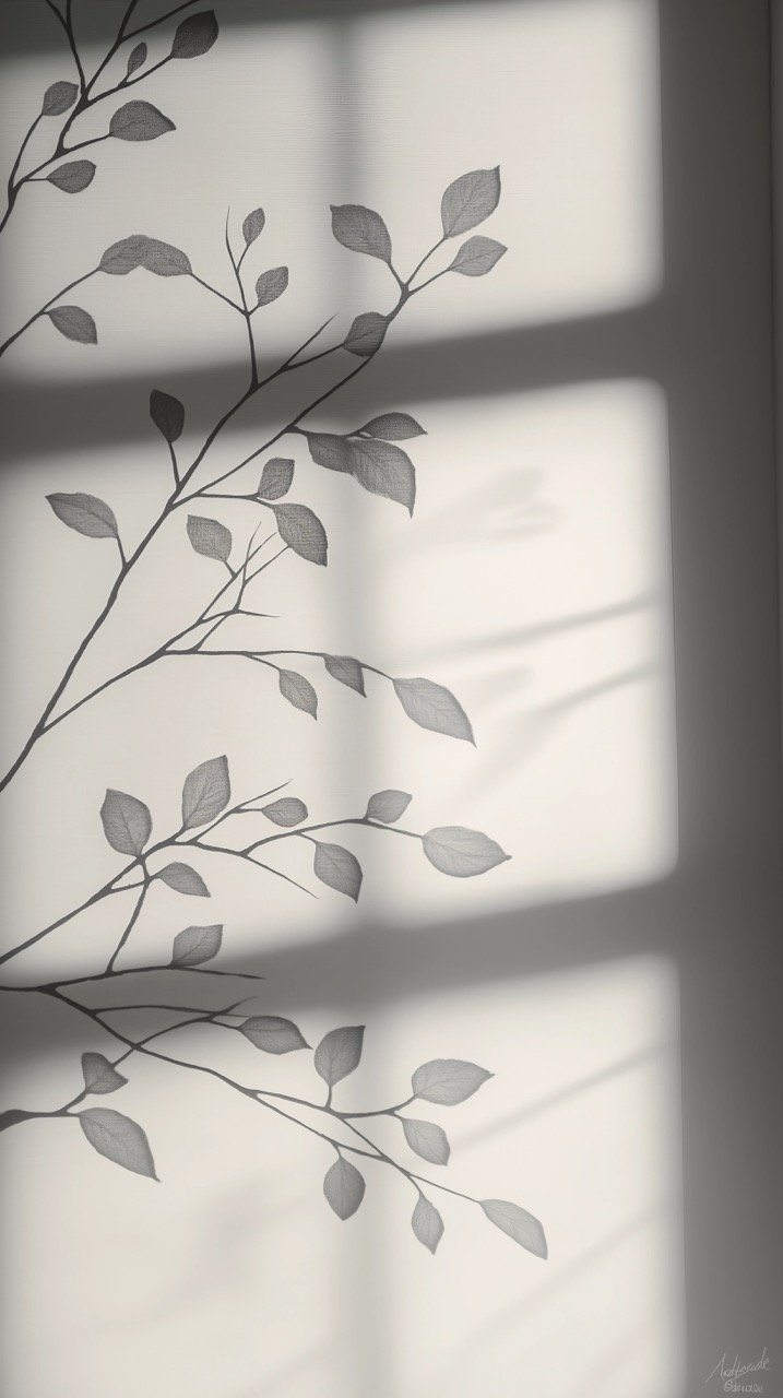 Aesthetic Background Featuring Floral Branch and Window Shadow, Highlighting the Beauty of Botanical Elements