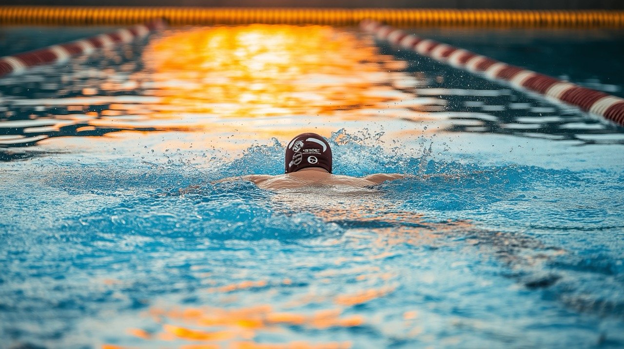 Athlete Swimming in Pool at Sunrise – Summer Vibes Sports Images from Iowa State College