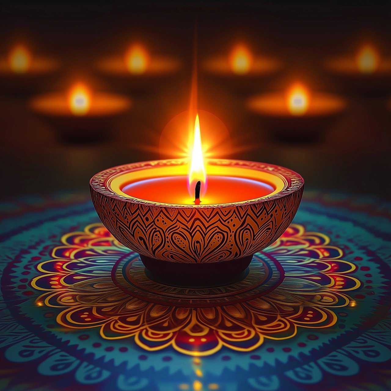 Candle Decoration for Happy Diwali Festival Background, Showcasing Traditional Hindu Patterns and Diya Elements