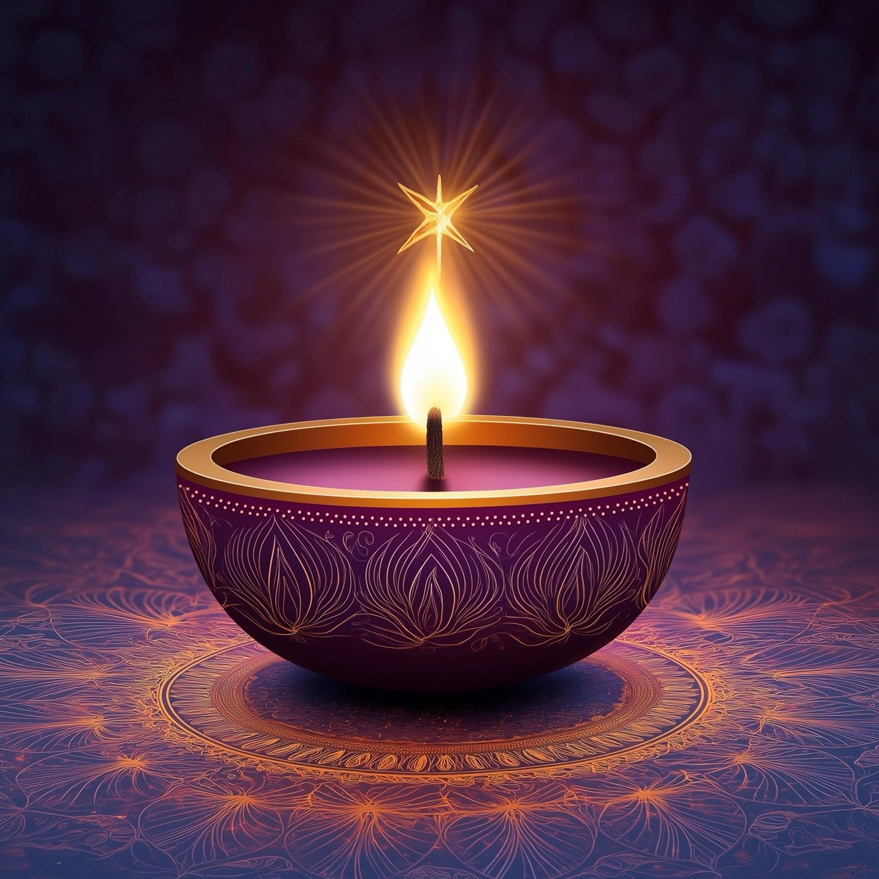 Candle with Purple Background and Gold Star, Perfect for Diwali Festival Lights and Celebrations