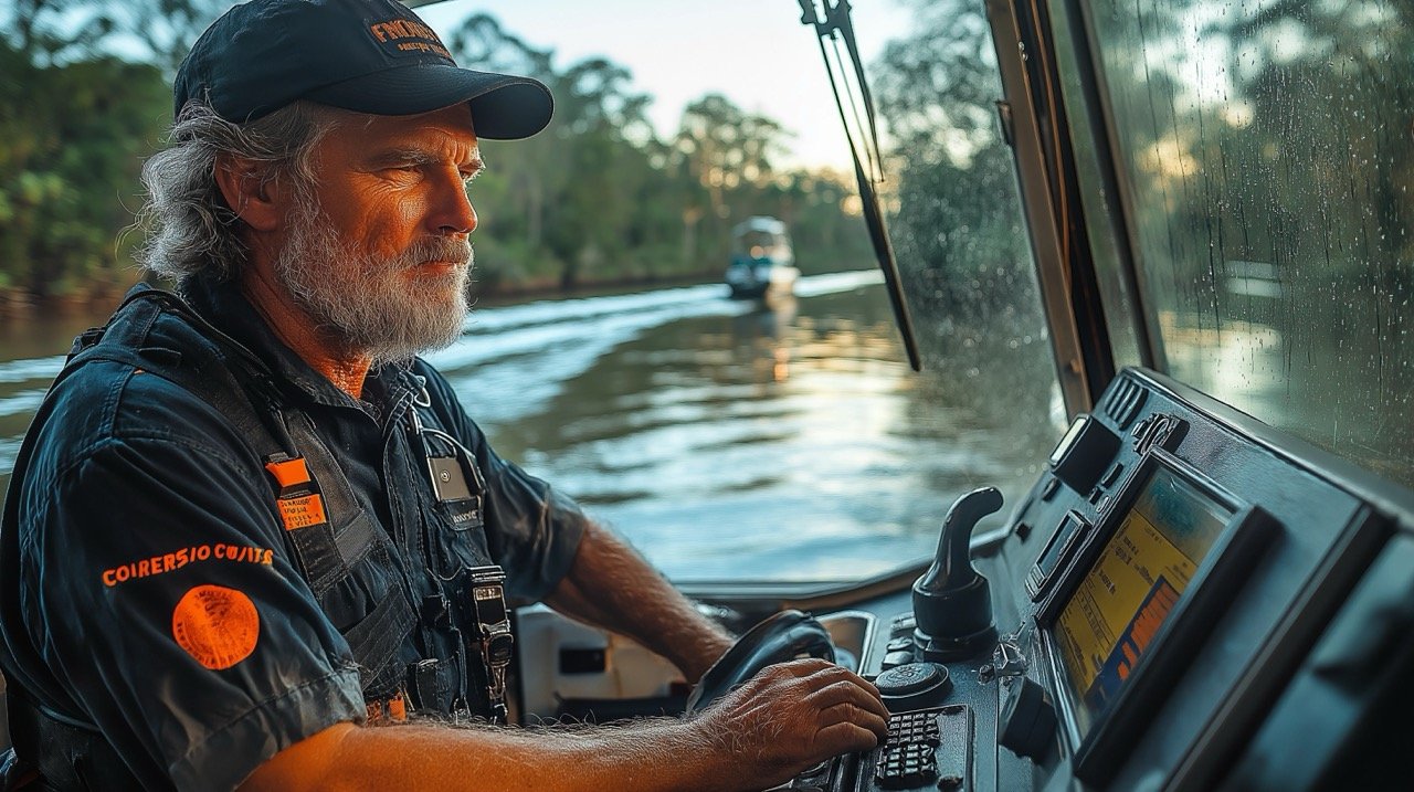 Captain Navigating Passenger Ferry to Coochiemudlo Island, Queensland, Australia – Stock Photo of Boat Service