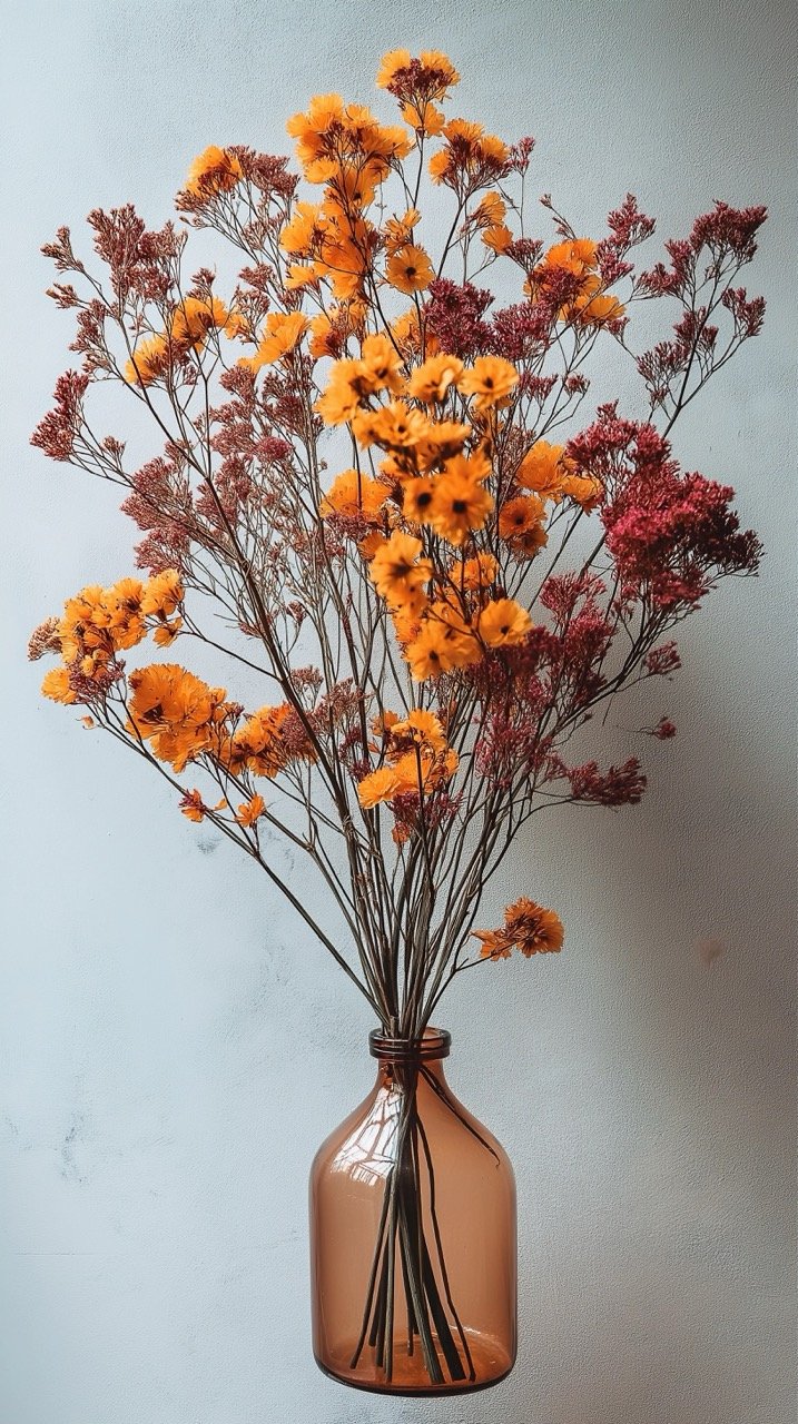 Charming Arrangement of Dried Flowers, Capturing the Essence of Autumn Blooms and Floral Beauty from India