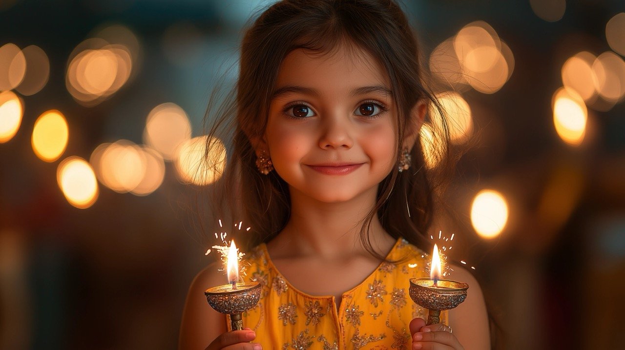 Children Joyfully Celebrating Diwali Festival in India with Fireworks and Festive Decorations in Beawar