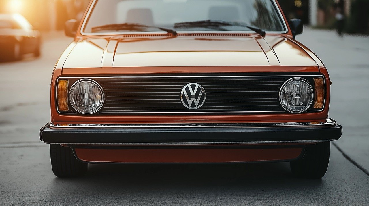 Close-Up of Front End of VW Golf MK1, Summer Vibe with Classic German Automotive Design