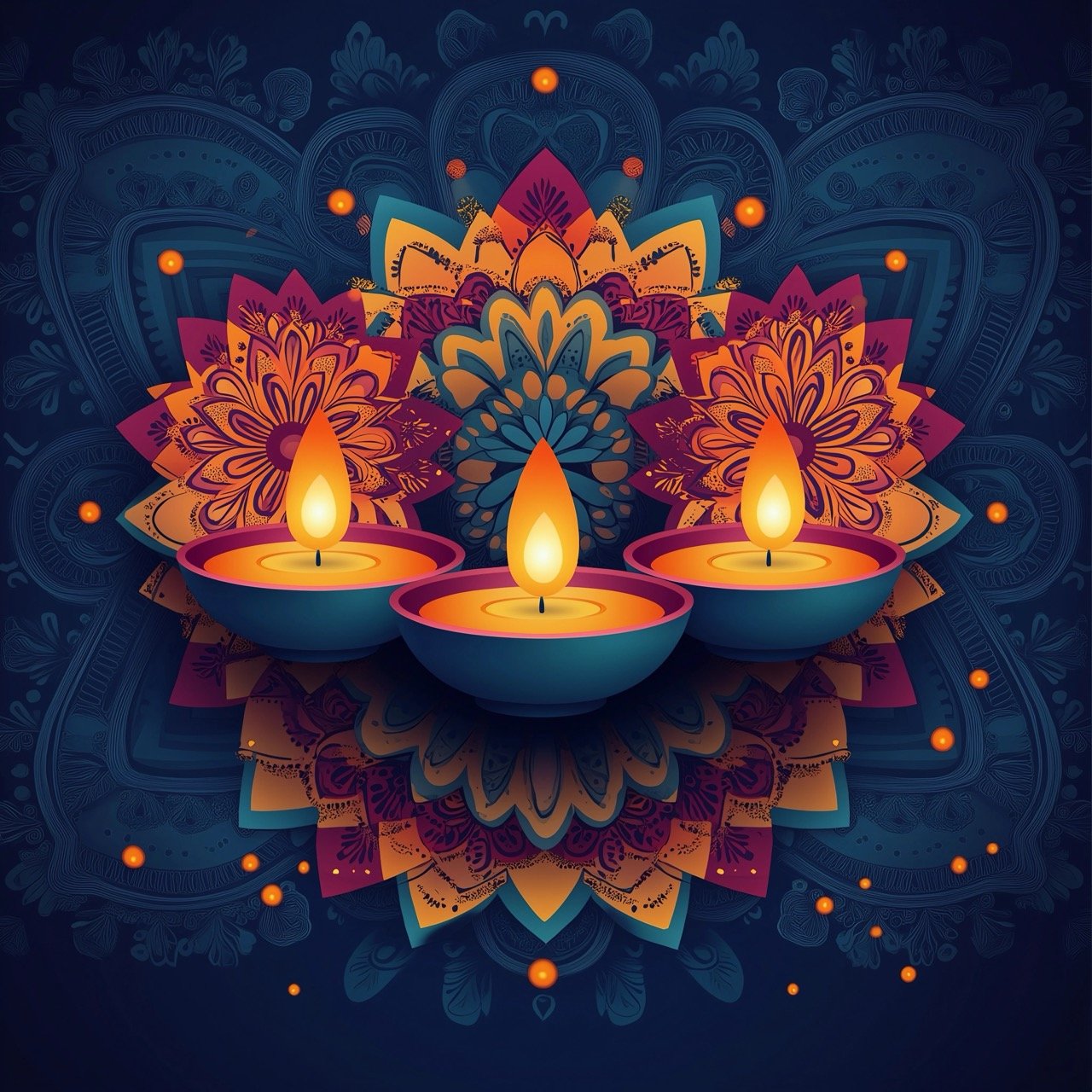 Colorful Diwali Background Featuring Candles, Mandala Decorations, and Traditional Hindu Festival Elements