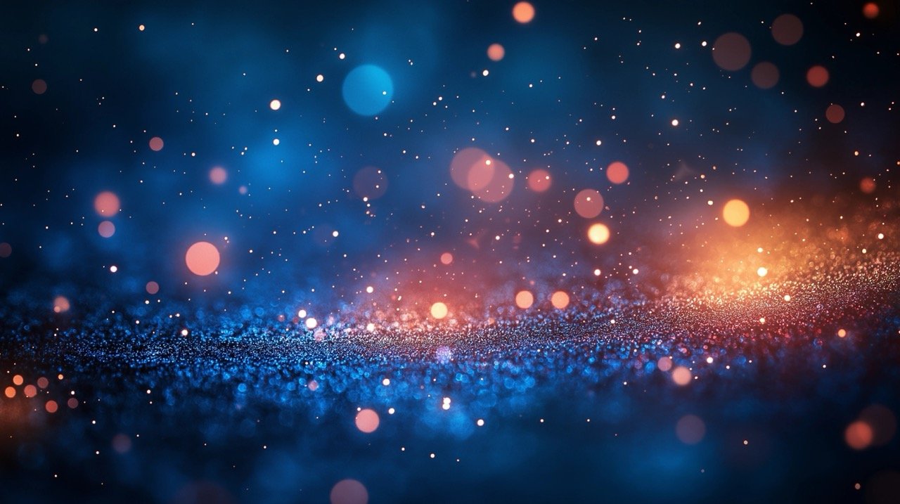 Defocused blue background with illuminated light spots, ideal for Christmas themes and natural phenomenon backgrounds.