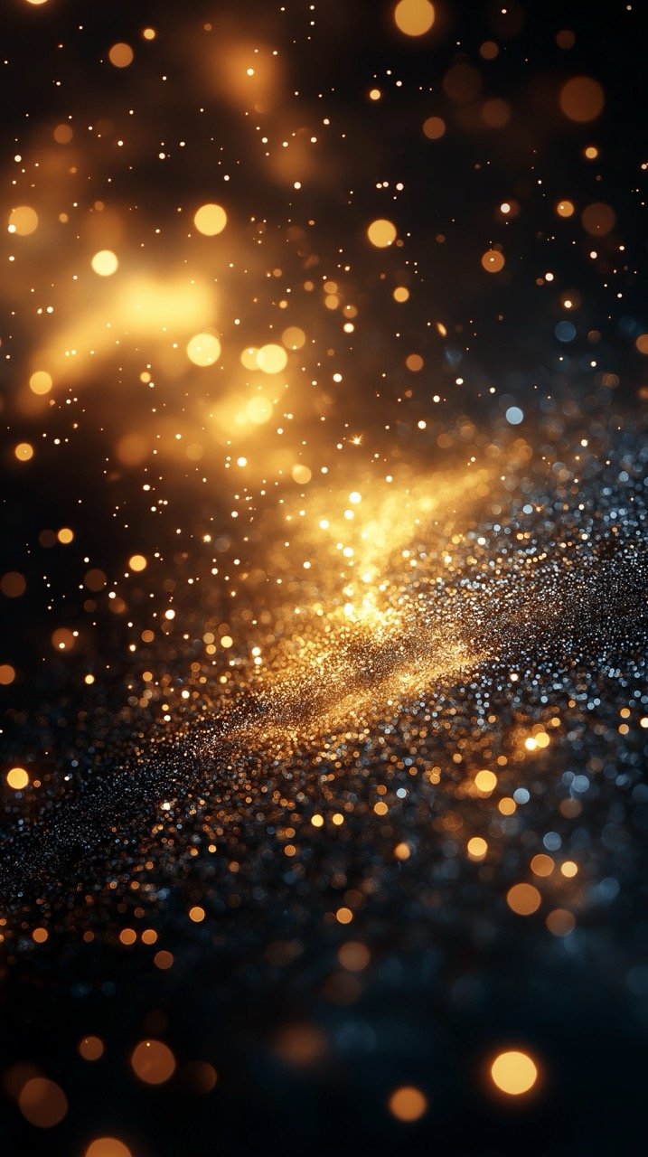 Defocused glitter vintage lights with dark gold and black tones, ideal for a glamorous and metallic background.