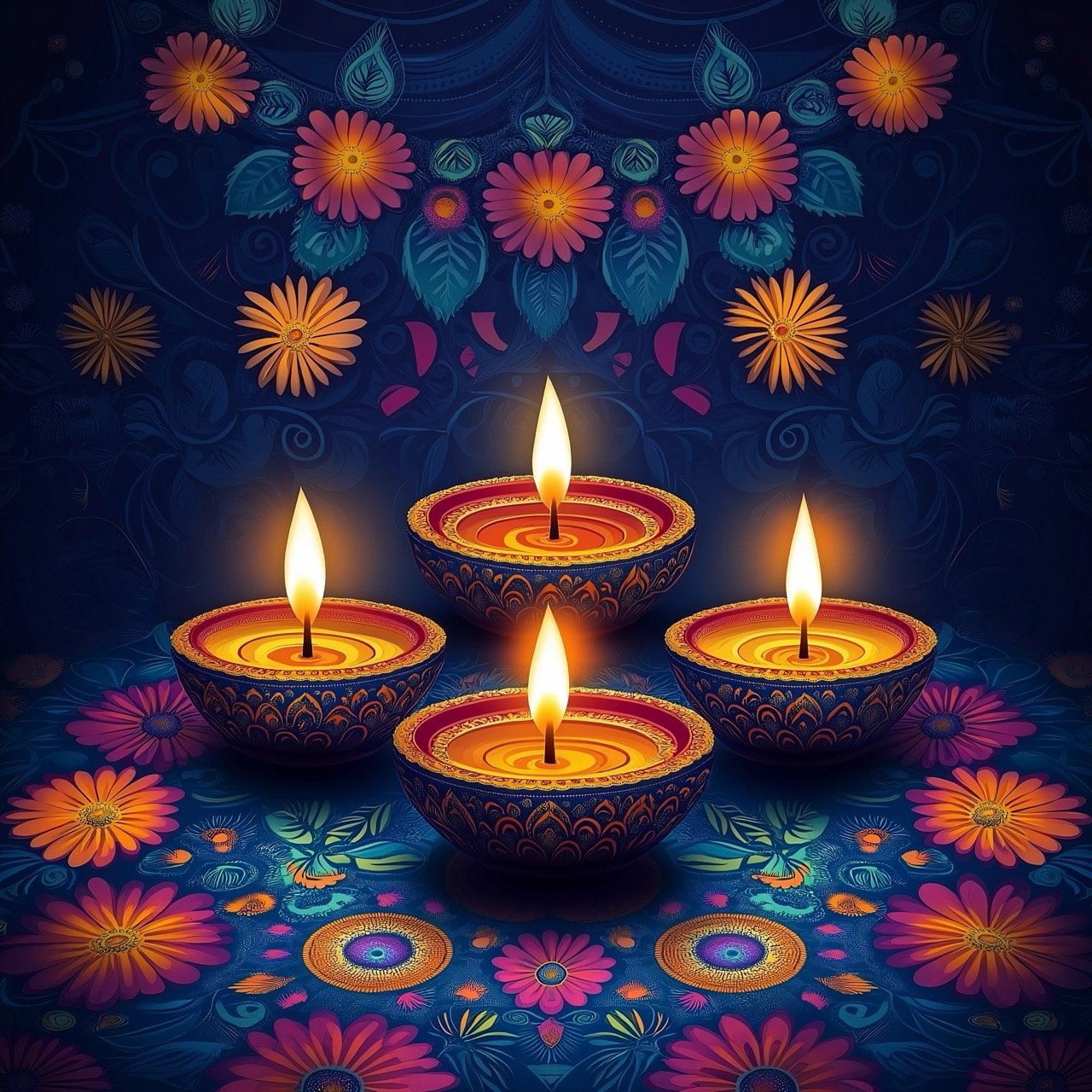 Diwali Celebration Background with Candles, Mandala Design, and Vibrant Colors for Traditional Hindu Festival