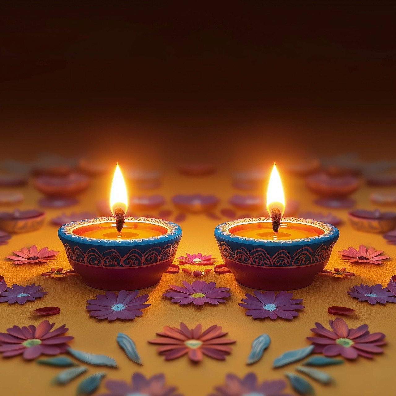 Elegant Arrangement of Candles for the Festival of Lights, Celebrating Diwali and Traditional Hindu Culture