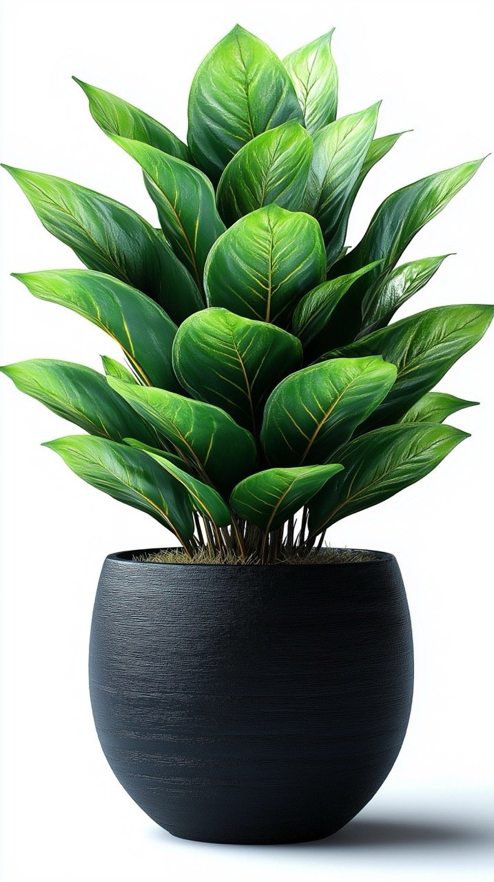 Elegant houseplant in a stylish black flower pot, isolated on a bright white background image