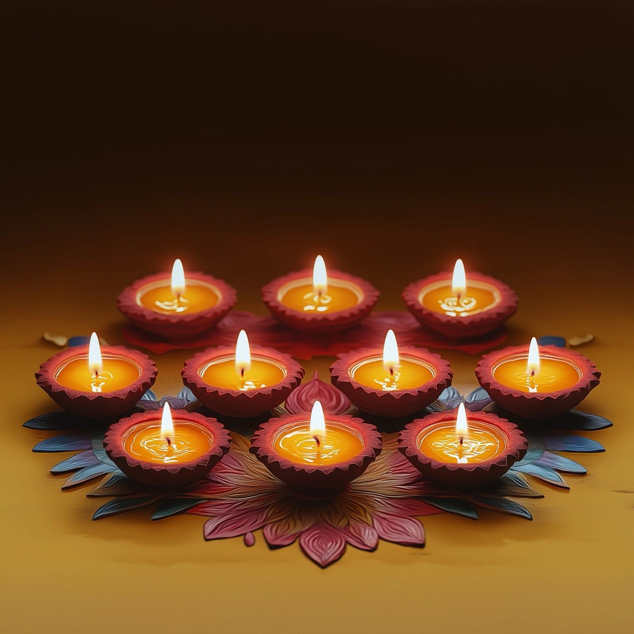 Festival of Lights Candle Arrangement, Celebrating Diwali with Traditional Hindu Symbols and Cultural Significance