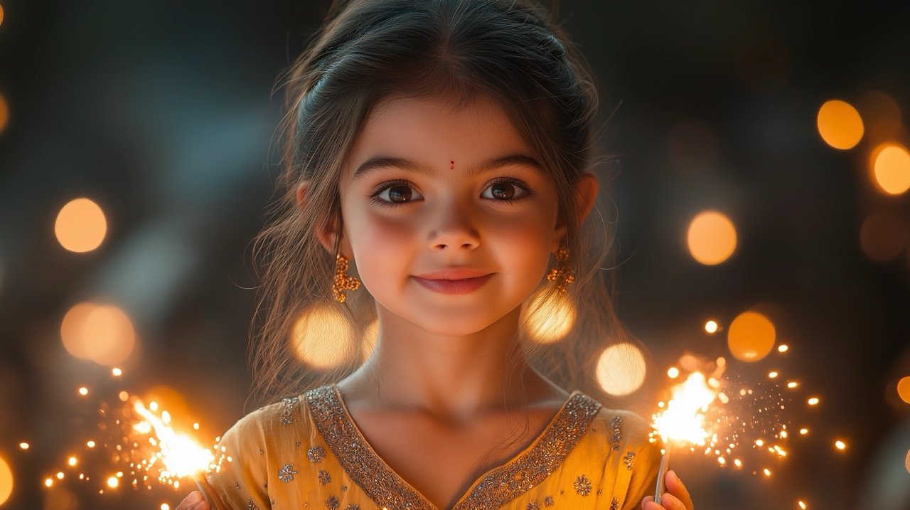 Festive Diwali Celebration Children in India Enjoying Fireworks During the Lighting Festival in Beawar