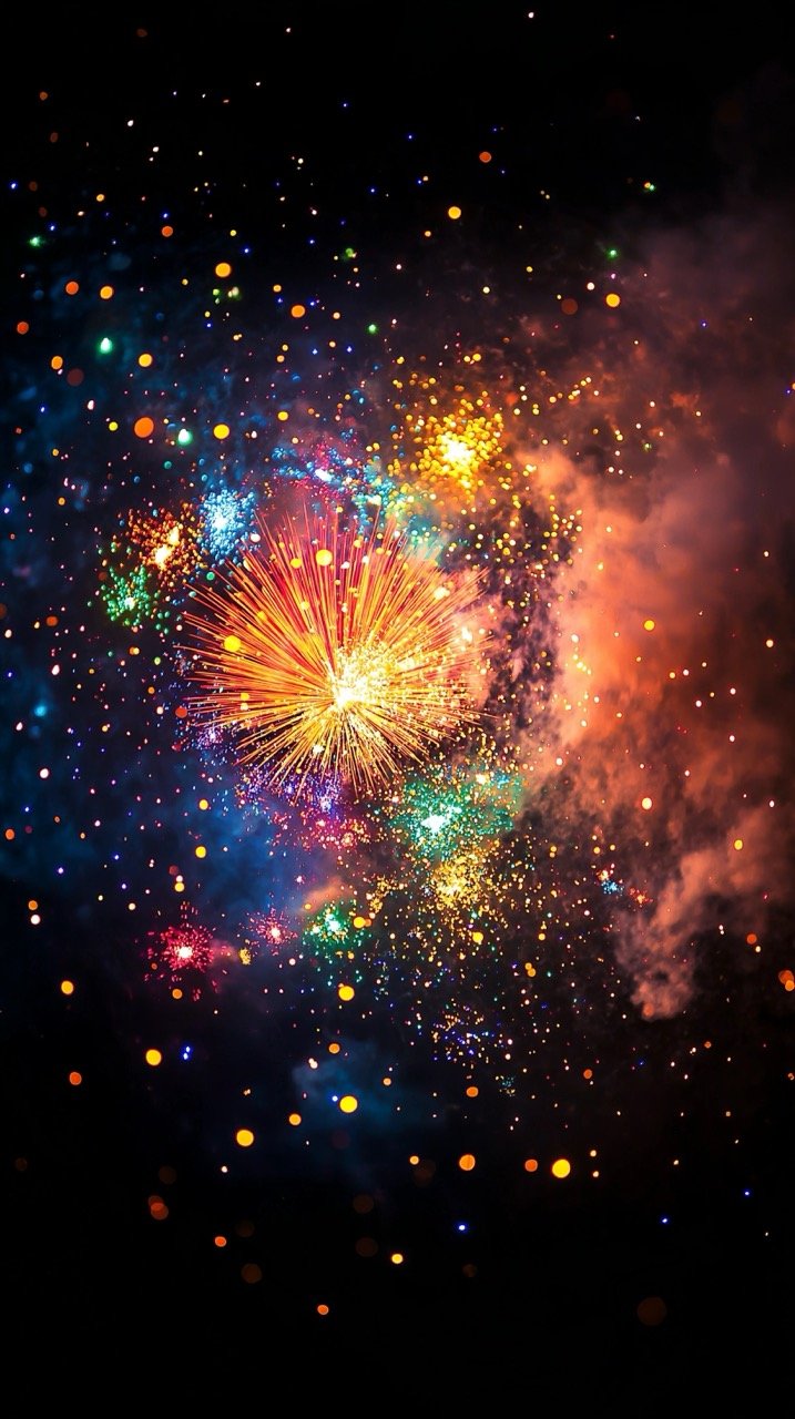 Fireworks Crackers Exploding in Diwali and New Year Festival Celebrations, Colorful Festive Stock Photo Display