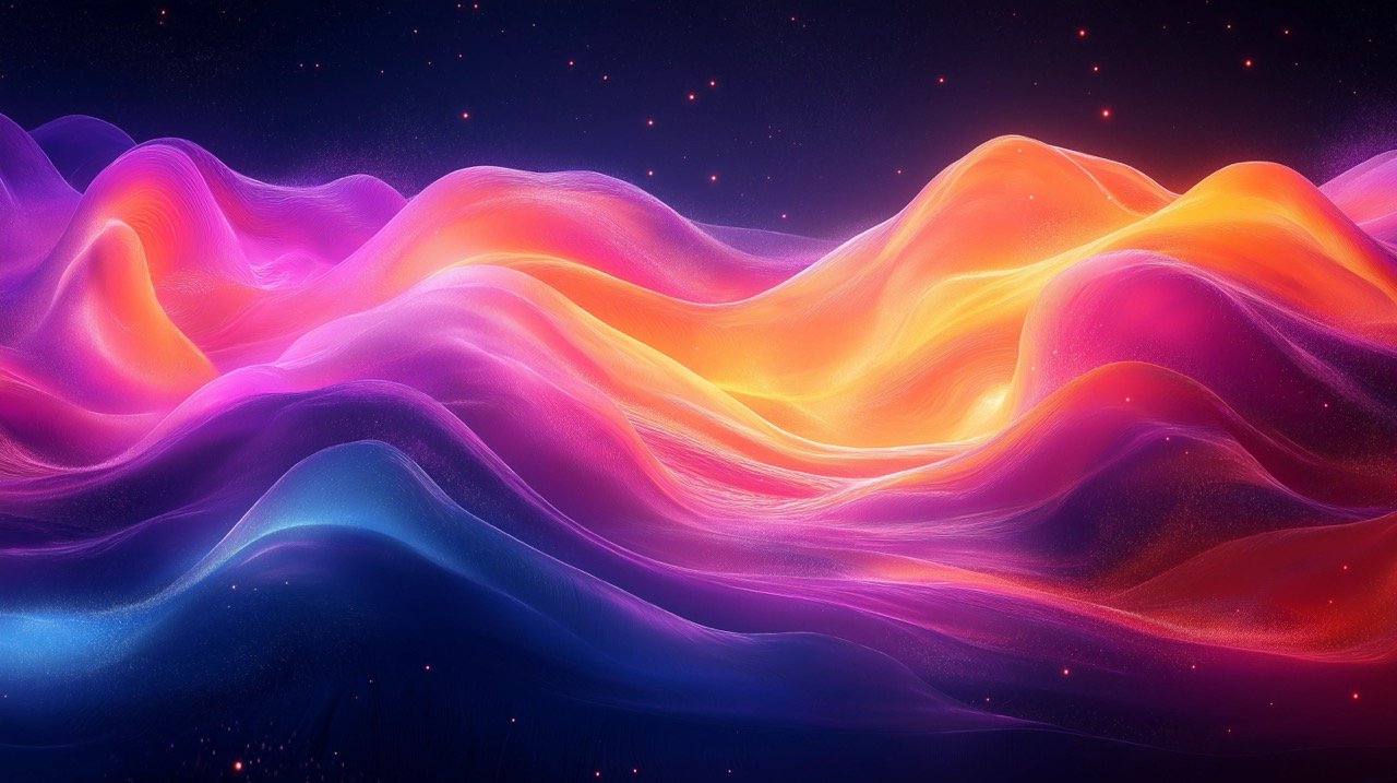 Futuristic neon wave lines in fluid color, creating an abstract background with a liquid paint design template.