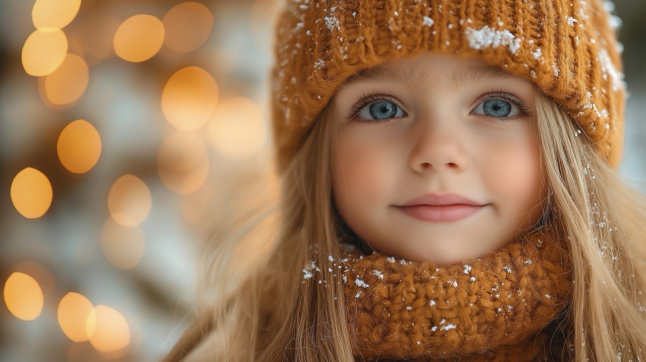 Happy Young Girl Enjoying Christmas Night Celebrating the Magic of the Season with Joyful Expressions