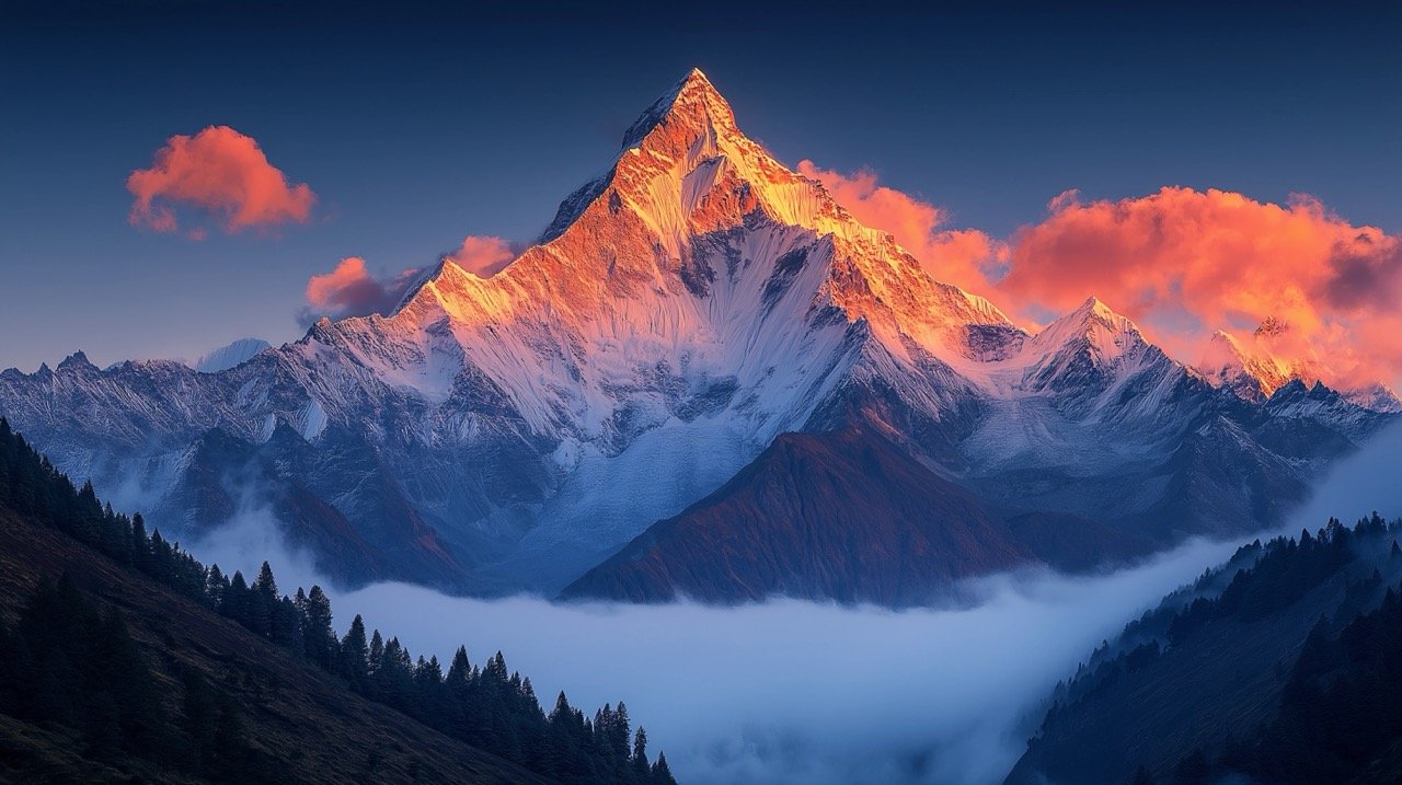 Himalayan Landscape at Sunset Ama Dablam Mountain Peak on the Path to Everest Base Camp, Nepal