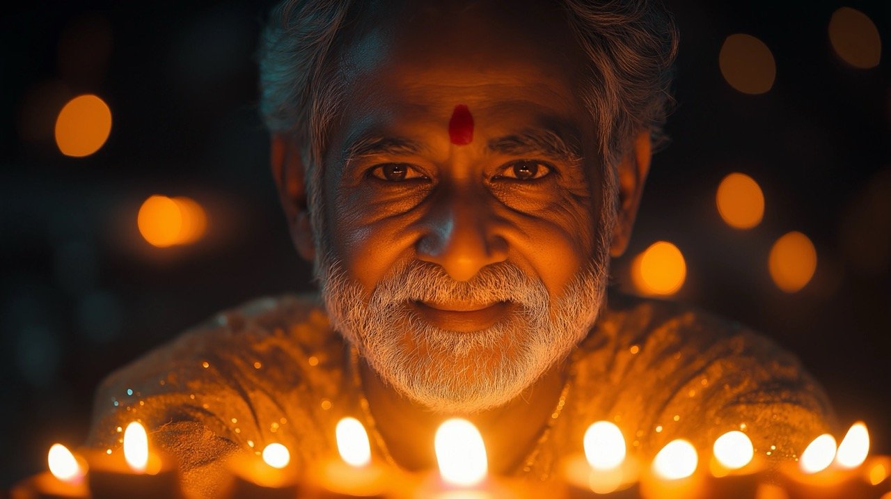 Joyful Family Celebrating Diwali Father and Loved Ones Embracing Indian Culture and Festive Traditions