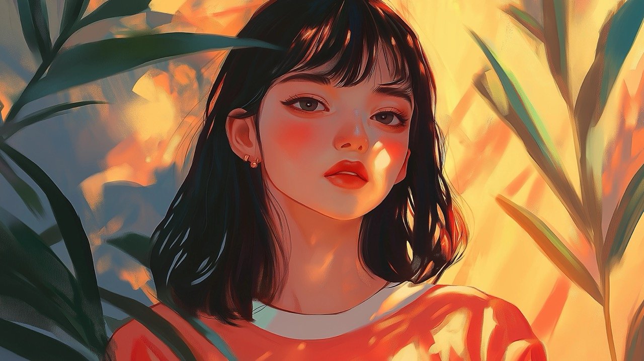 Lofi Playlist Art for YouTube with Girl’s Upper Body Illustration, Ideal for Chill Music and Vibes