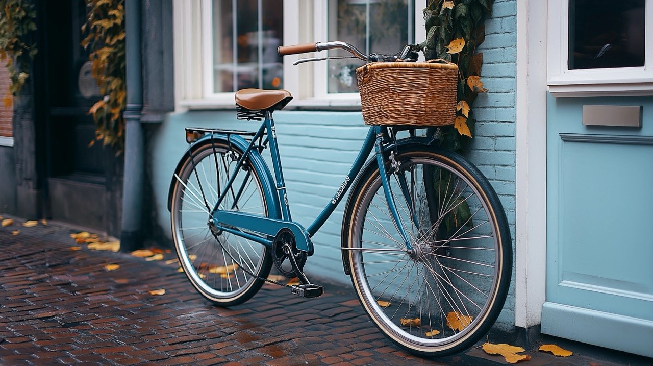 Old-Fashioned Bike Parked Next to Building in The Hague, Netherlands, HD Blue Wallpapers, Street Bicycle