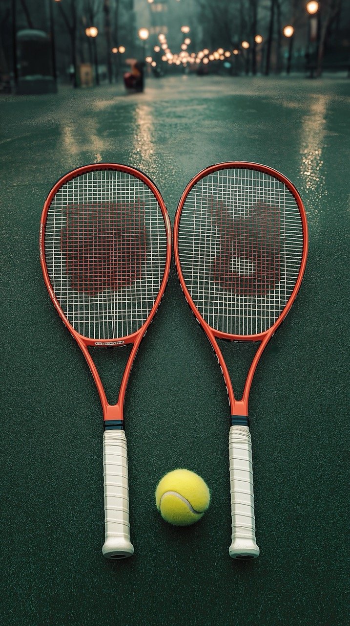 Pair of Red Badminton Rackets at Night with Lights Sports Images, Tennis Racket Shots, Creative Commons