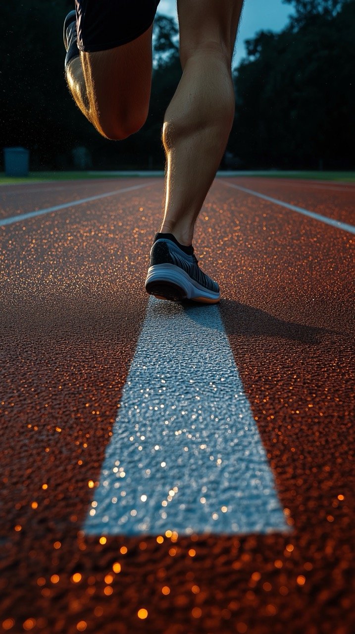 Person Running on Track at Night Summer Sports Images of Agility, Fitness, and Training Workouts