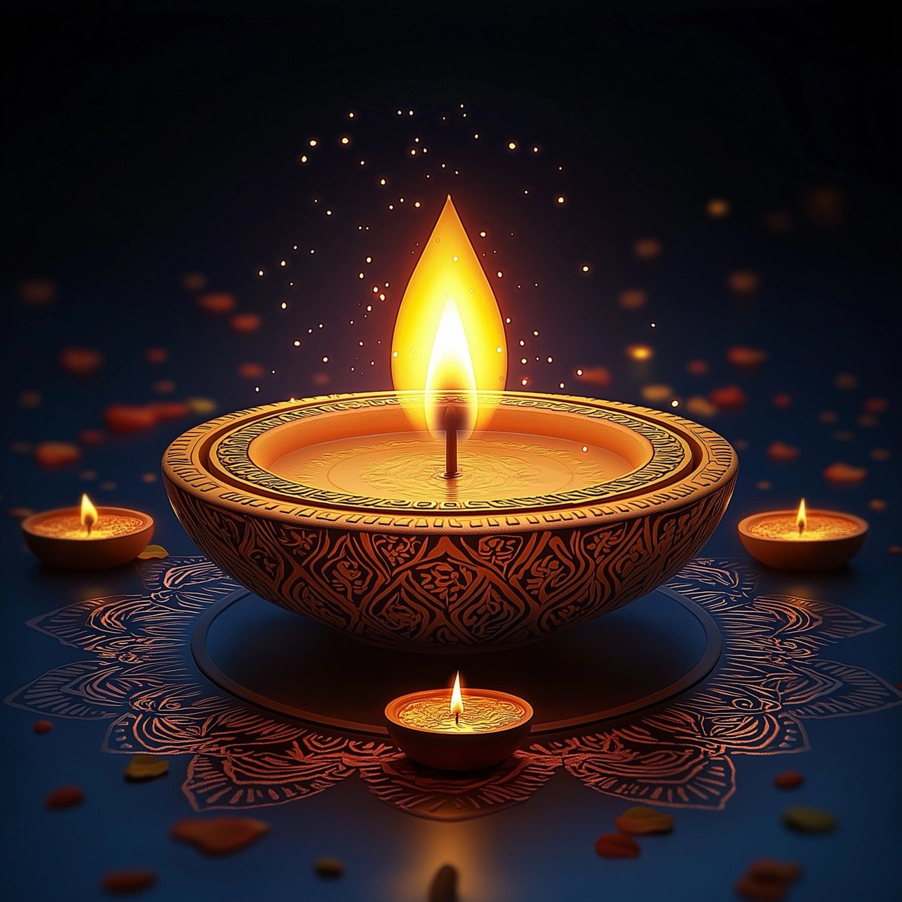 Poster for Diwali Festival with Diya Lamps and Lights, Celebrating Traditional Deepavali with Decorations