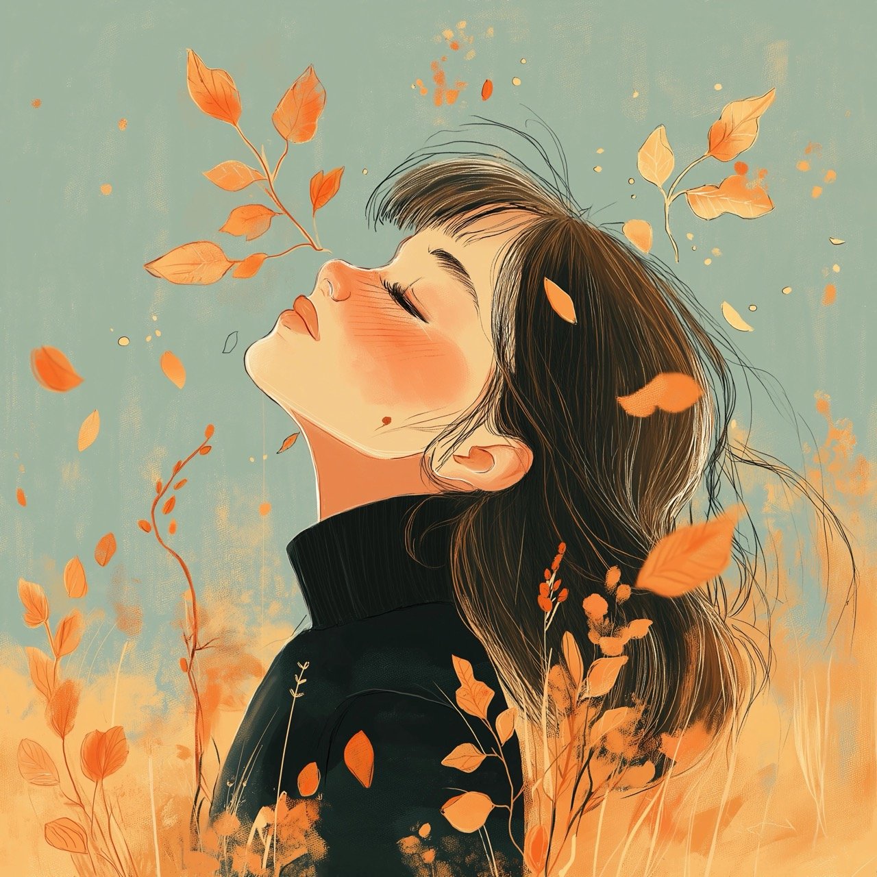 Romantic September Illustration Featuring a Girl and Her Love, Showcasing Seasonal Beauty and Affection