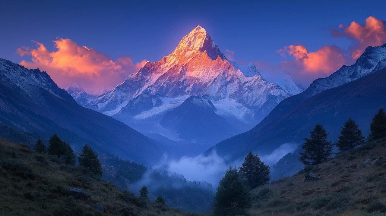 Scenic Evening View of Ama Dablam Majestic Himalayan Peak Near Everest Base Camp, Nepal