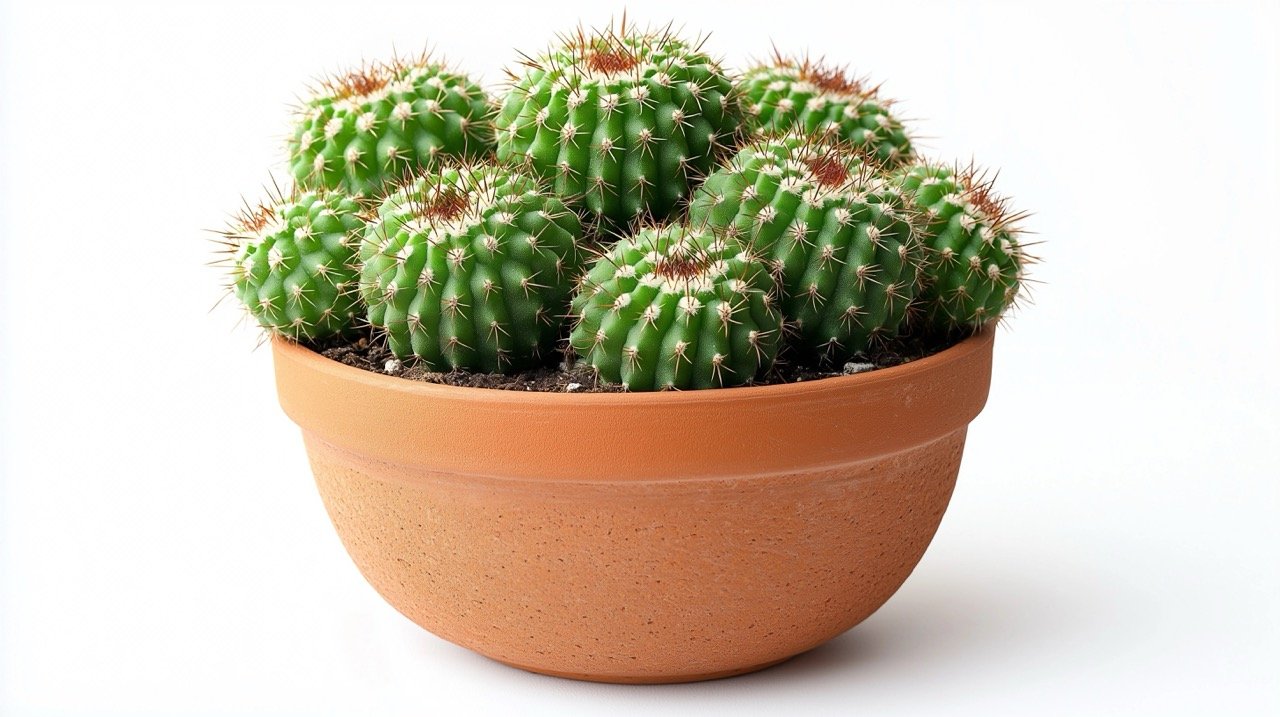 Small Cactus in Brown Pot Isolated on White Background – Perfect Stock Photo for Succulent and Plant Decor