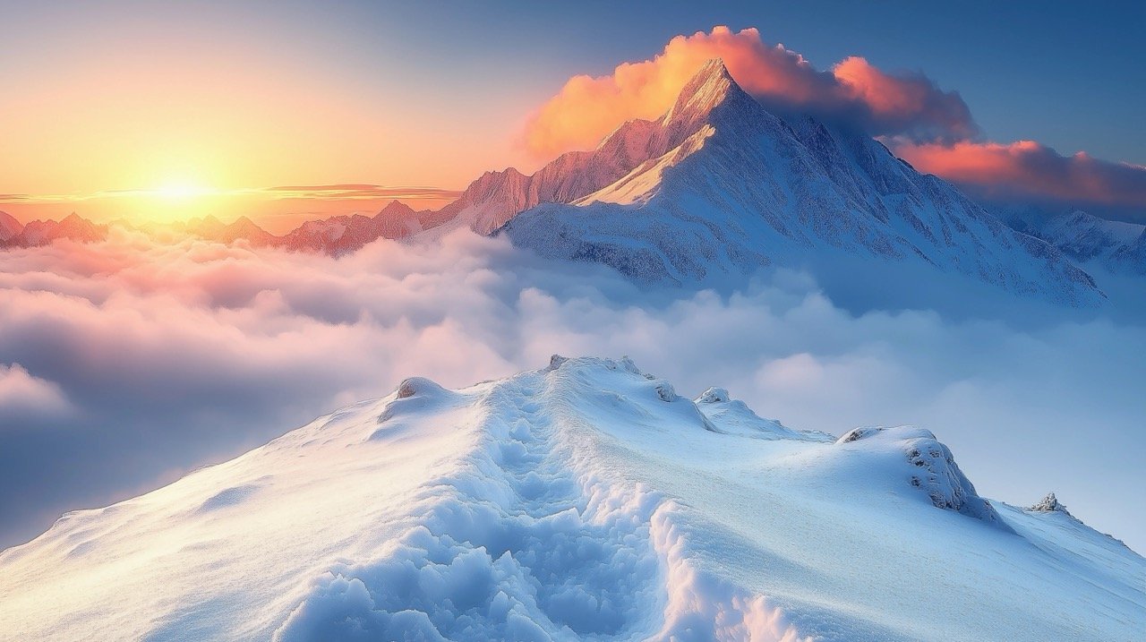 Snow-Covered Mountain Peaks in Winter – Beautiful Winter Landscape of European Alps, Switzerland Stock Photo