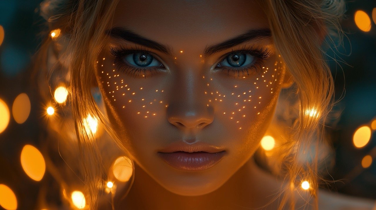 Stunning Girl Holding Two Bengal Lights Against a Vibrant Background Celebrating Beauty and Joy