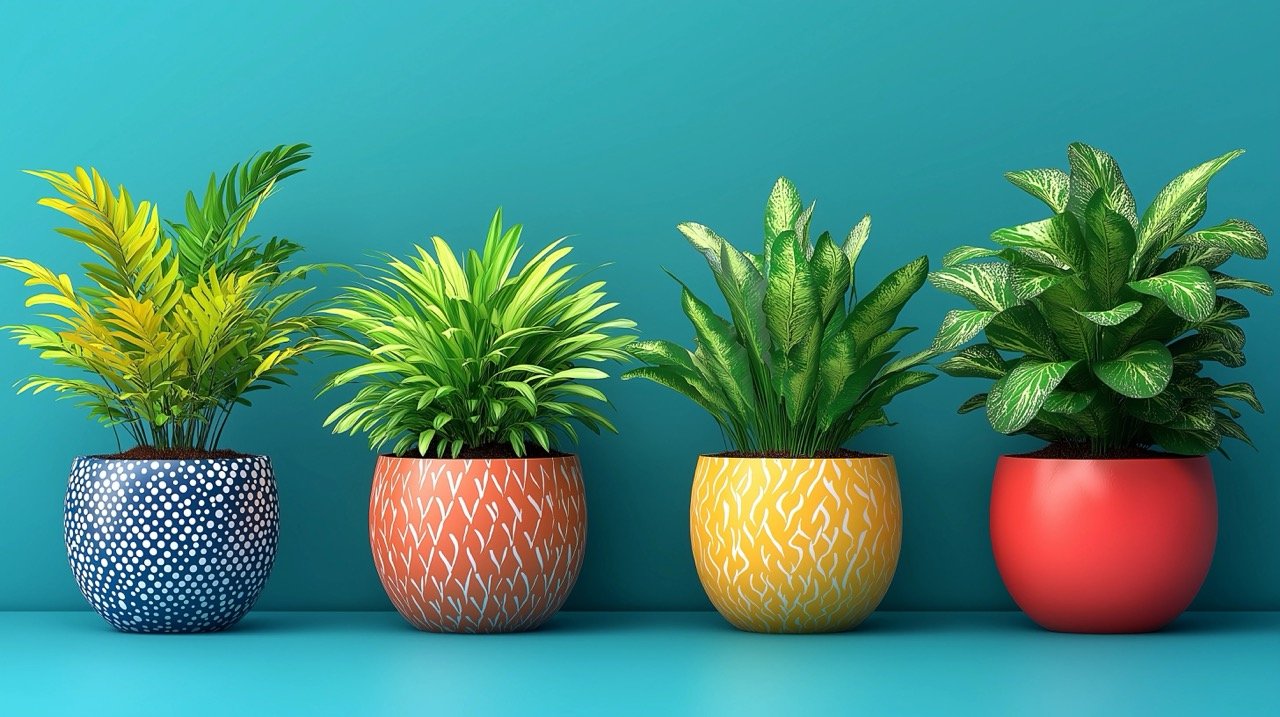 Stylish Houseplant in Pots Vector Illustration – Perfect Green Decor for Modern Home Interiors