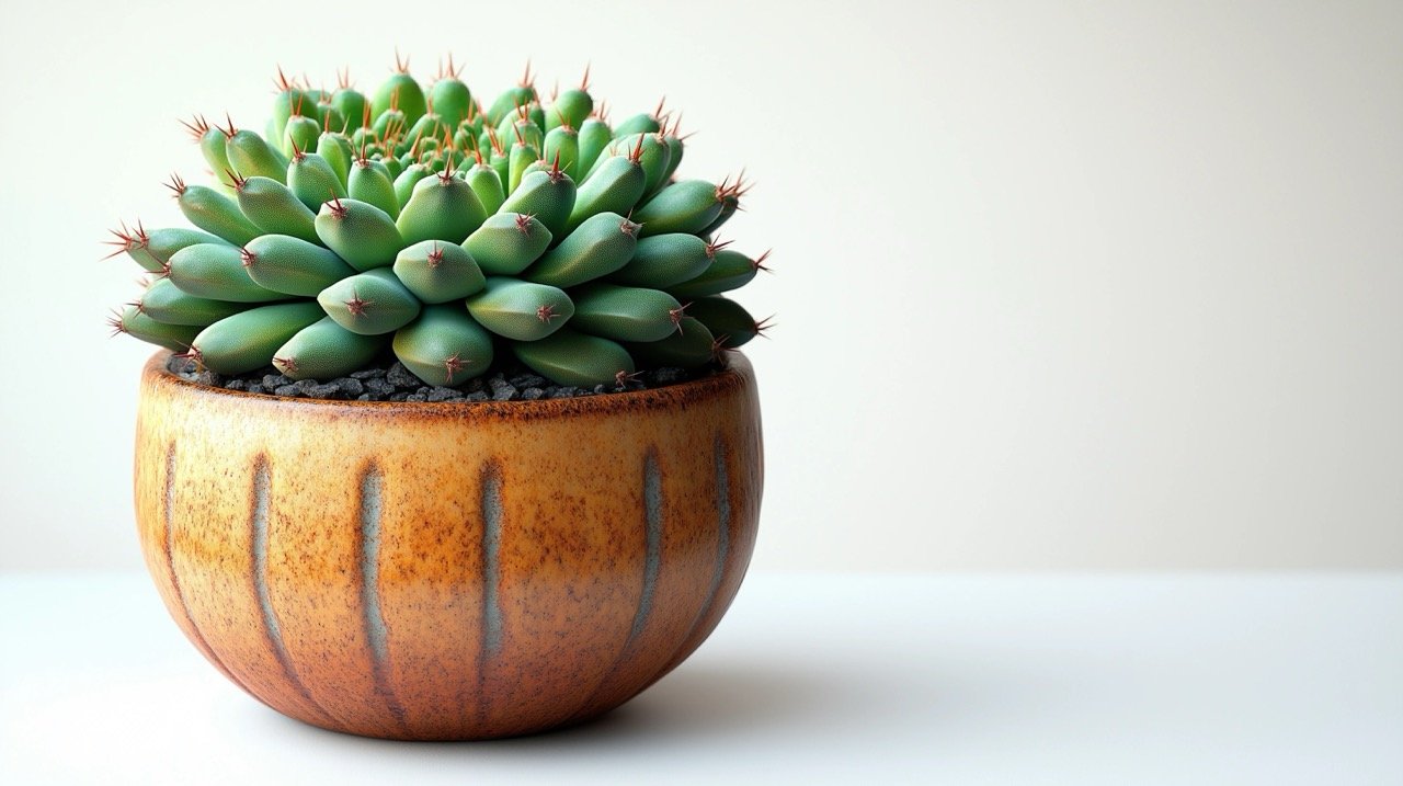 Succulent Plant in Pot Isolated on White Background – Small Cactus Stock Photo for Desk and Home Decor