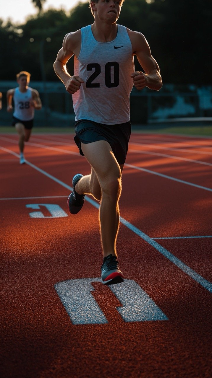 Summer Night Track Runner Athletic Action, Exercise, and Wellness Captured in Sports Images for Fitness Enthusiasts