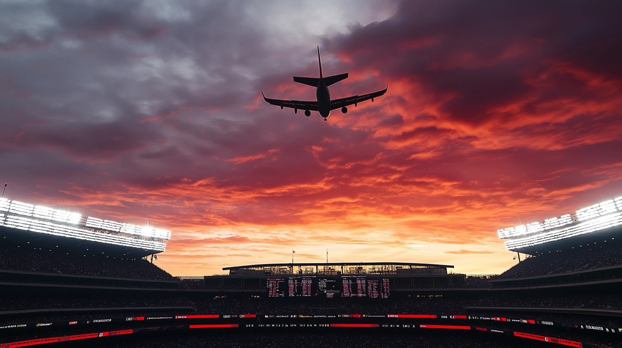 Summer Sunset with Airplane Above Angel Stadium, Anaheim HD Wallpapers and Stadium Images