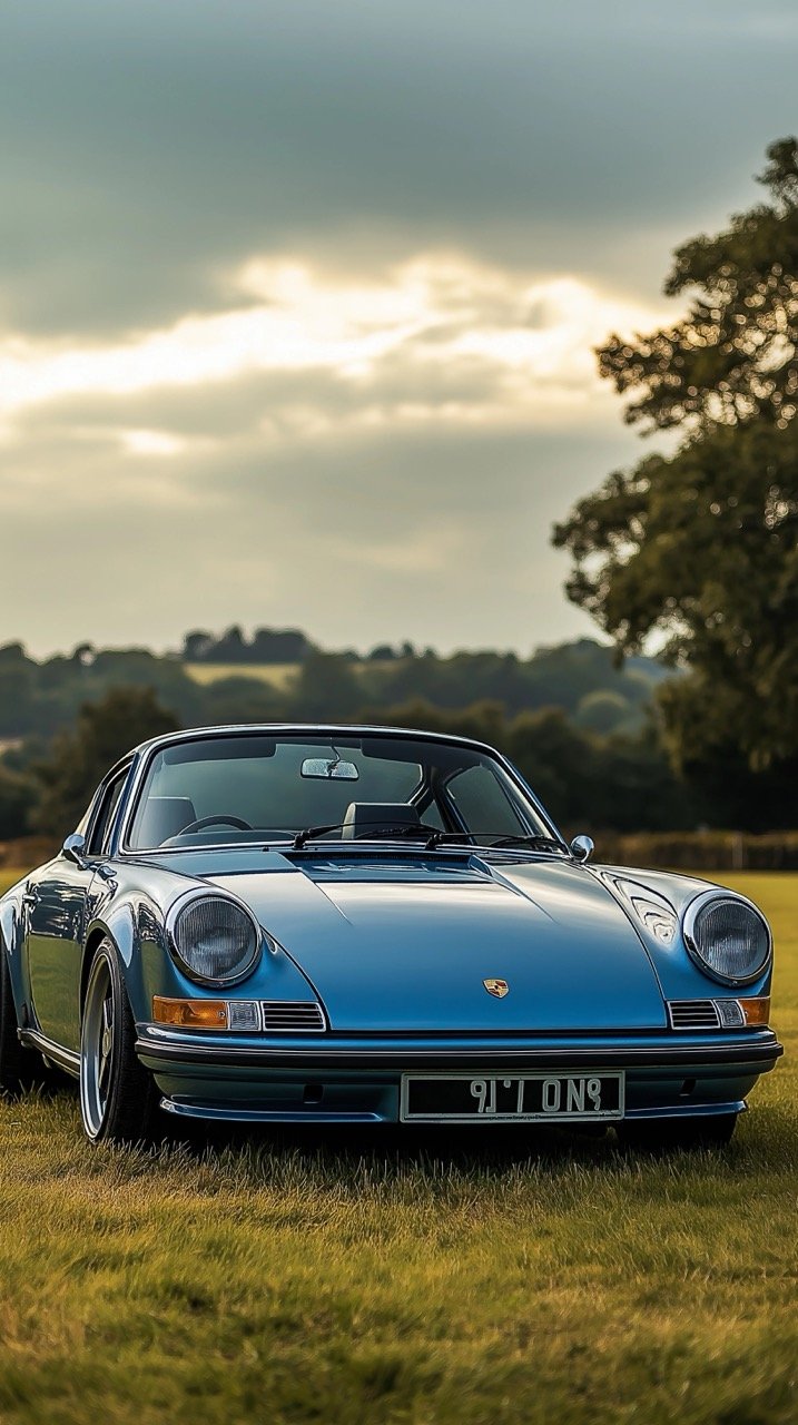 Summer Vibe Blue and Black Cars on Green Grass Under Cloudy Sky at Dorking Estate