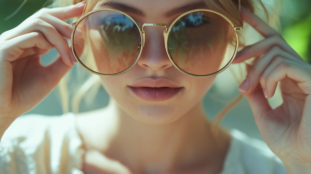 Summer Vibe Woman Holding Round Sunglasses During Daytime for Bright and Stylish Daywear