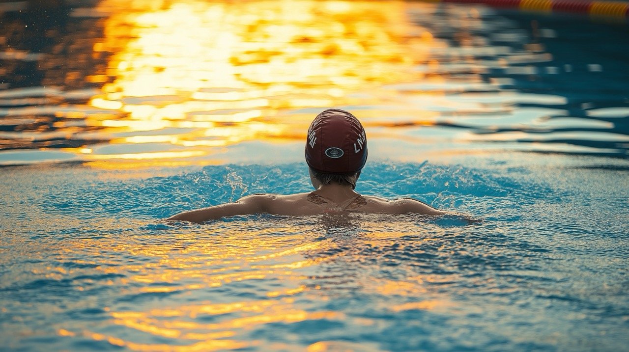 Sunrise Swim in Pool – Summer Vibes Sports Images of College Athlete at Iowa State University