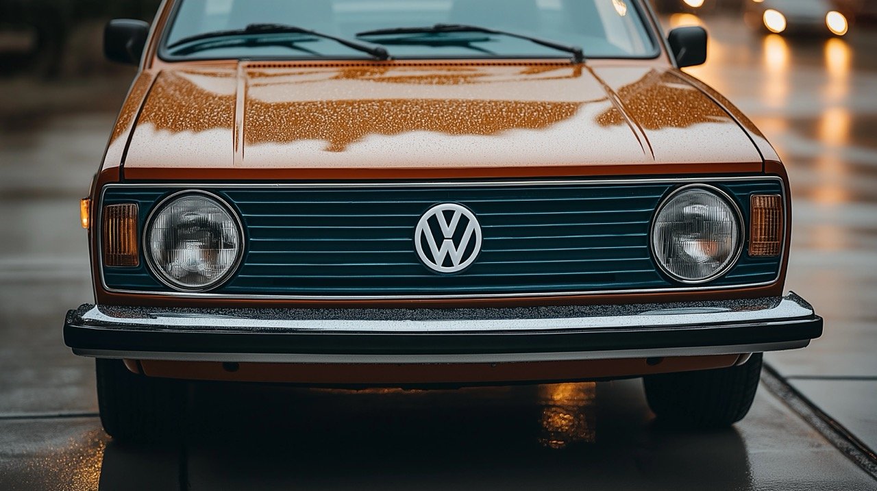 VW Golf MK1 Front End Close-Up in Summer Vibe, Classic German Vehicle and Automotive Design