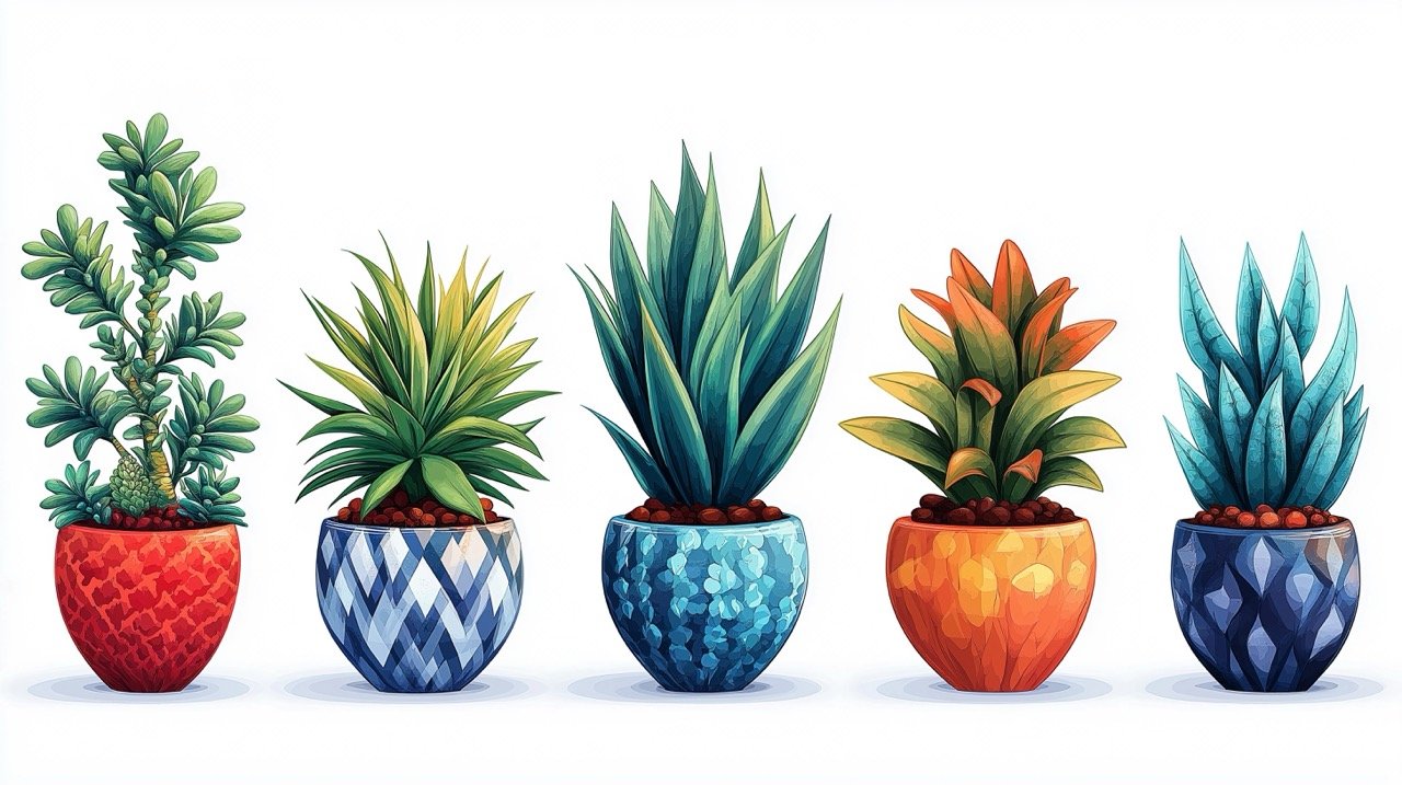 Vector Illustration of Houseplants in Pots – Green Interior Decor for Stylish Home Spaces