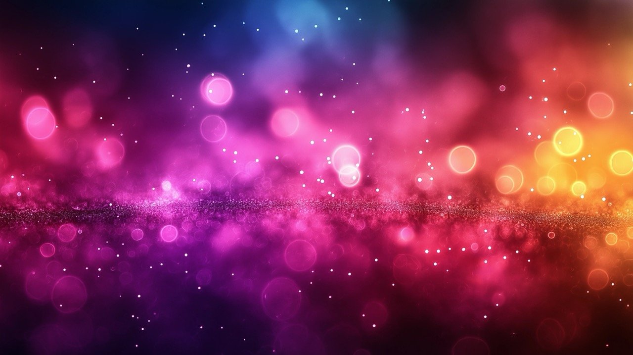 Vibrant abstract bokeh background with multi-colored lights at night, suitable for autumn, fall, winter, and Christmas.