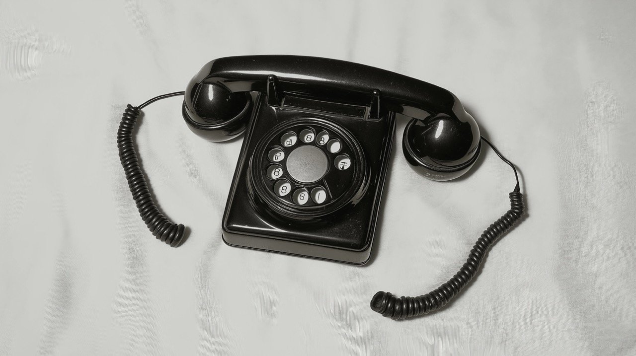 Vintage Black Corded Telephone at Night, HD Phone Wallpapers, Collage, and Grey Backgrounds for Websites