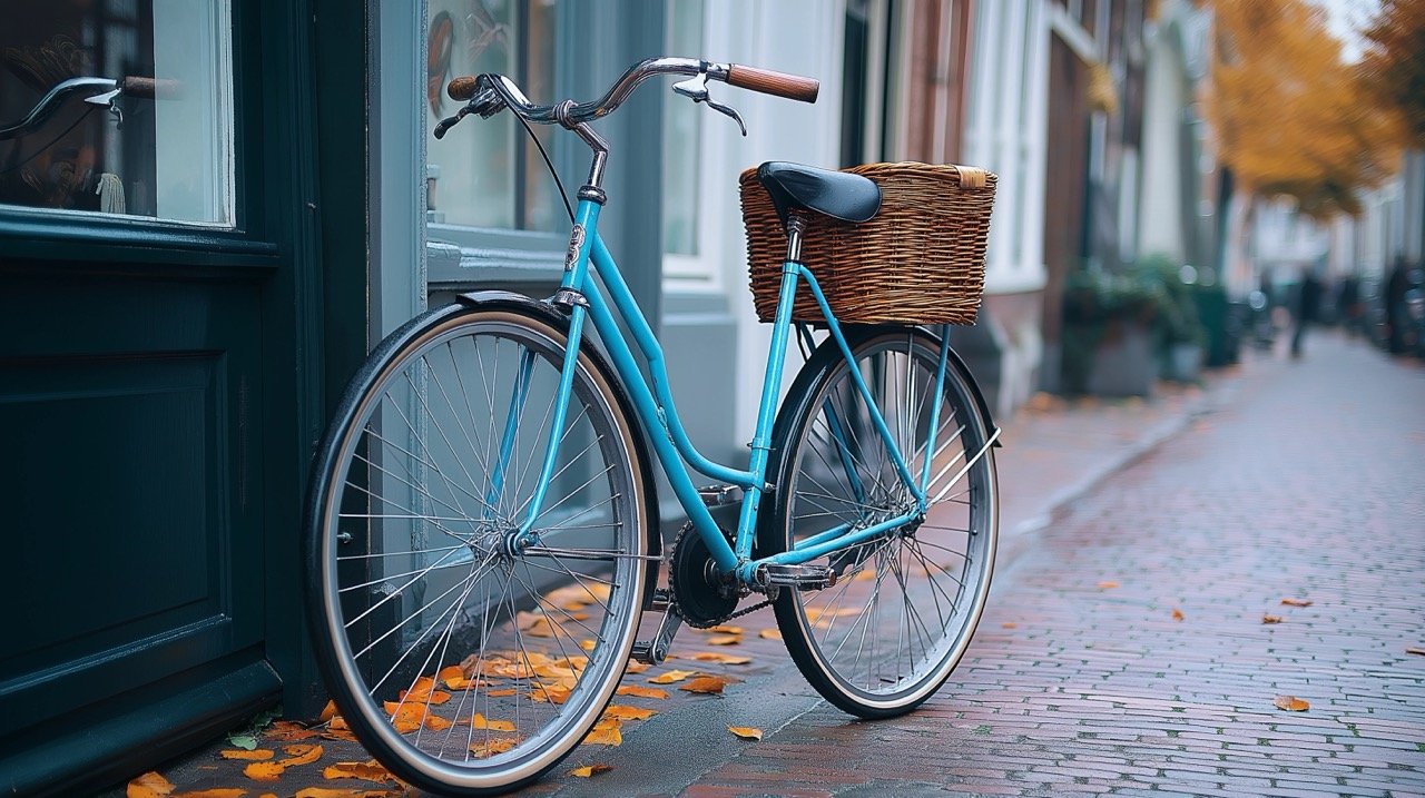 Vintage Dull Bike Parked by Building in The Hague, Netherlands, HD Blue Wallpapers, Bicycle Street Scene