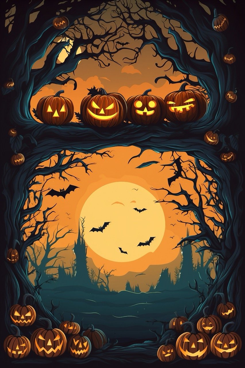 A Halloween background with a frame border that exudes a spooky and horror atmosphere