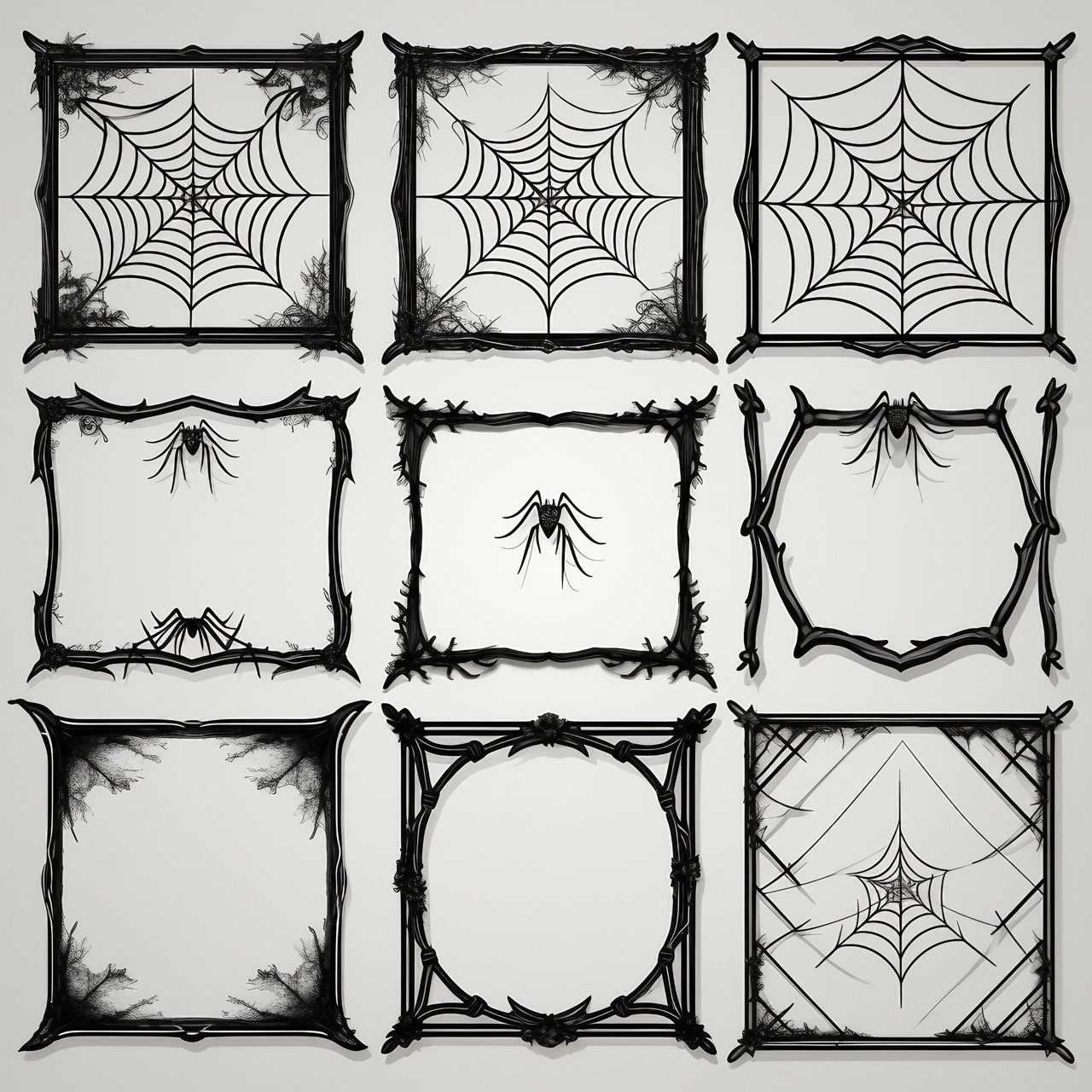 A fresh folder featuring a Halloween vector frame or border, designed with spider webs for a spooky vibe, along with several accompanying items