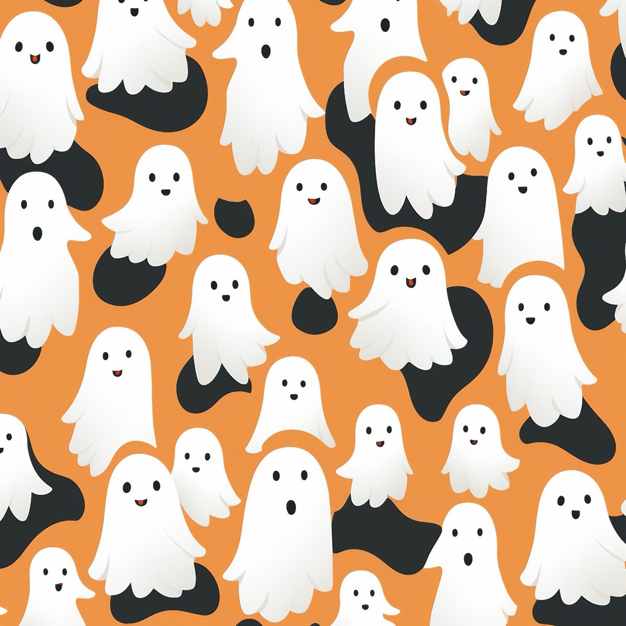 A stock illustration featuring a spooky ghost-themed seamless vector pattern for Halloween, complete with various elements