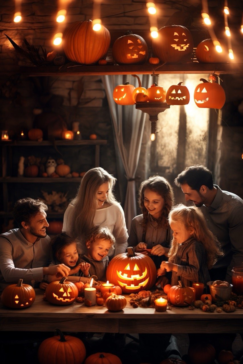 A stock photo depicting a family enjoying Halloween festivities