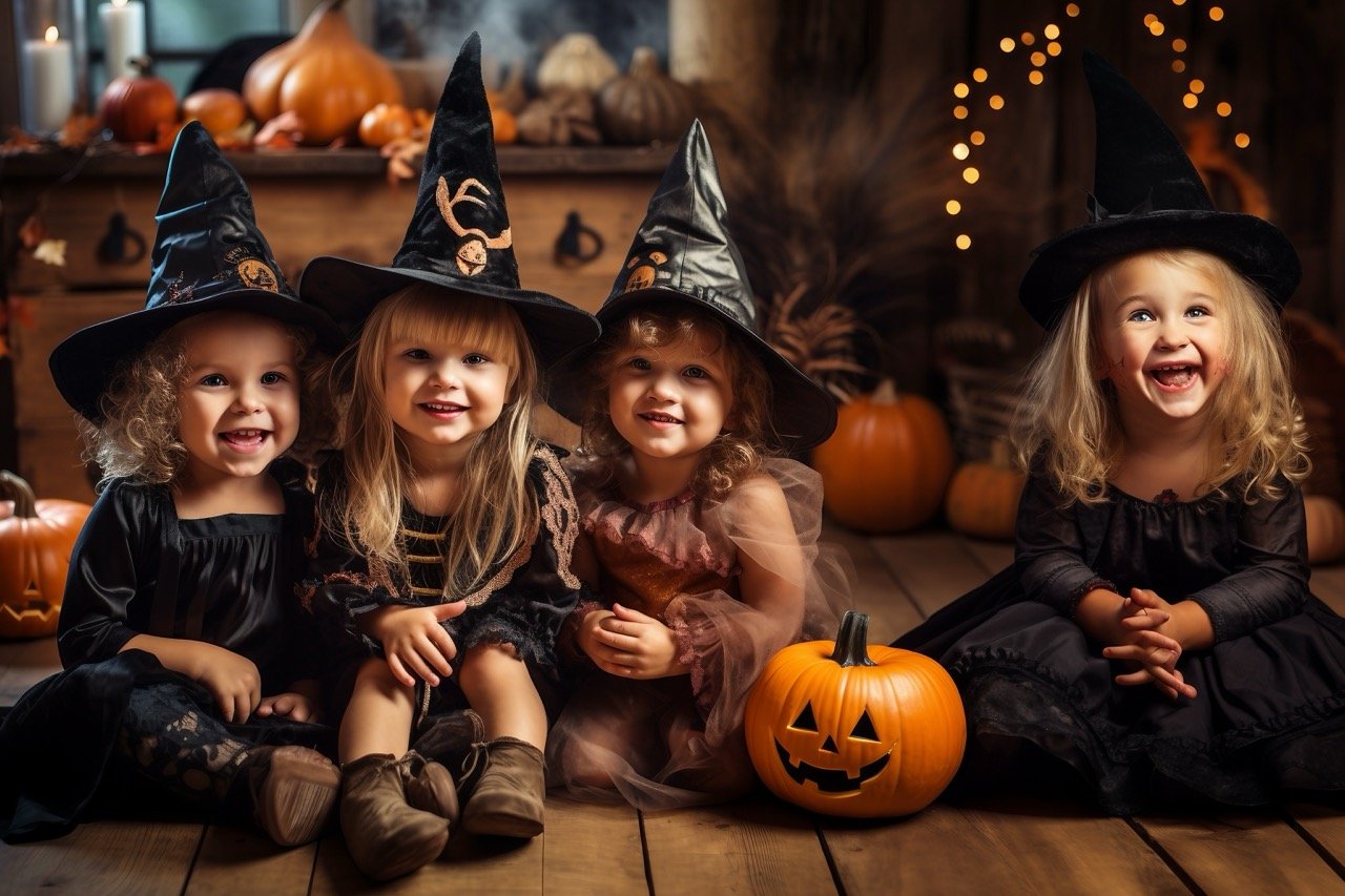 A stock photo of young children enjoying a Halloween party