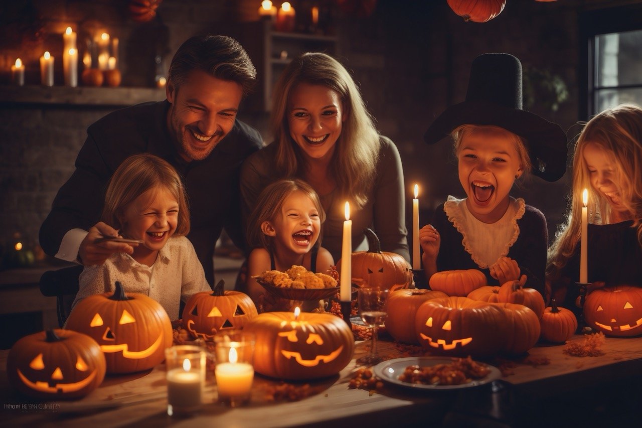 A stock picture showcasing a family’s Halloween celebration